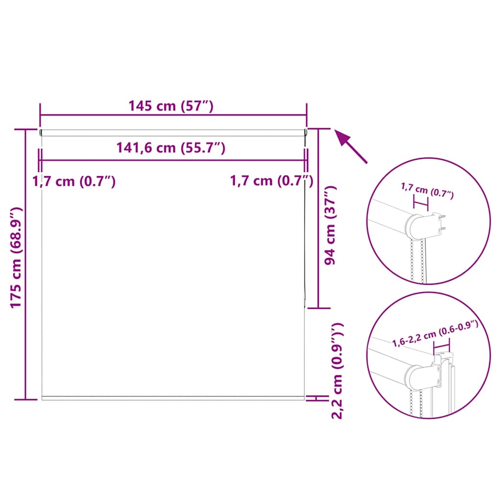 Tenda a Rullo Oscurante 145x175 cm Larghezza Tessuto 141,6 cm