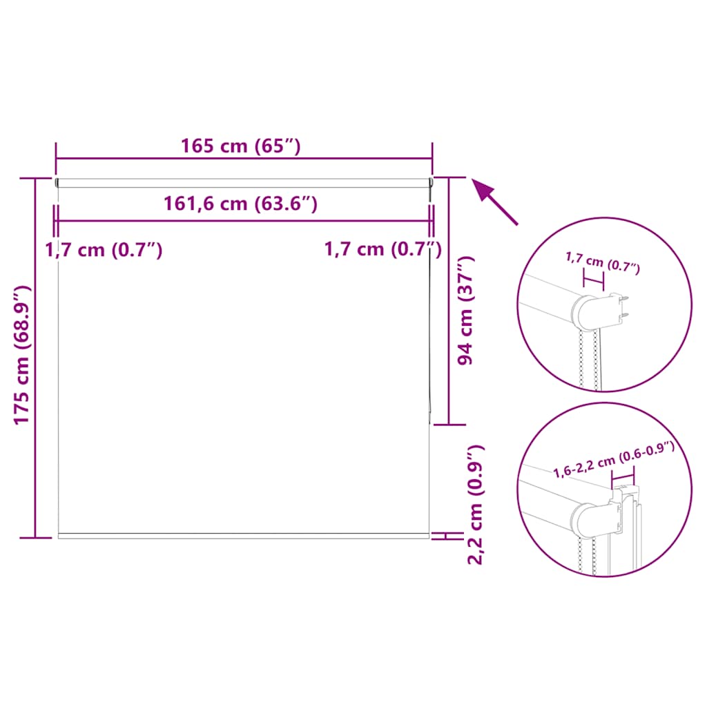 Tenda a Rullo Oscurante 165x175 cm Larghezza Tessuto 161,6 cm