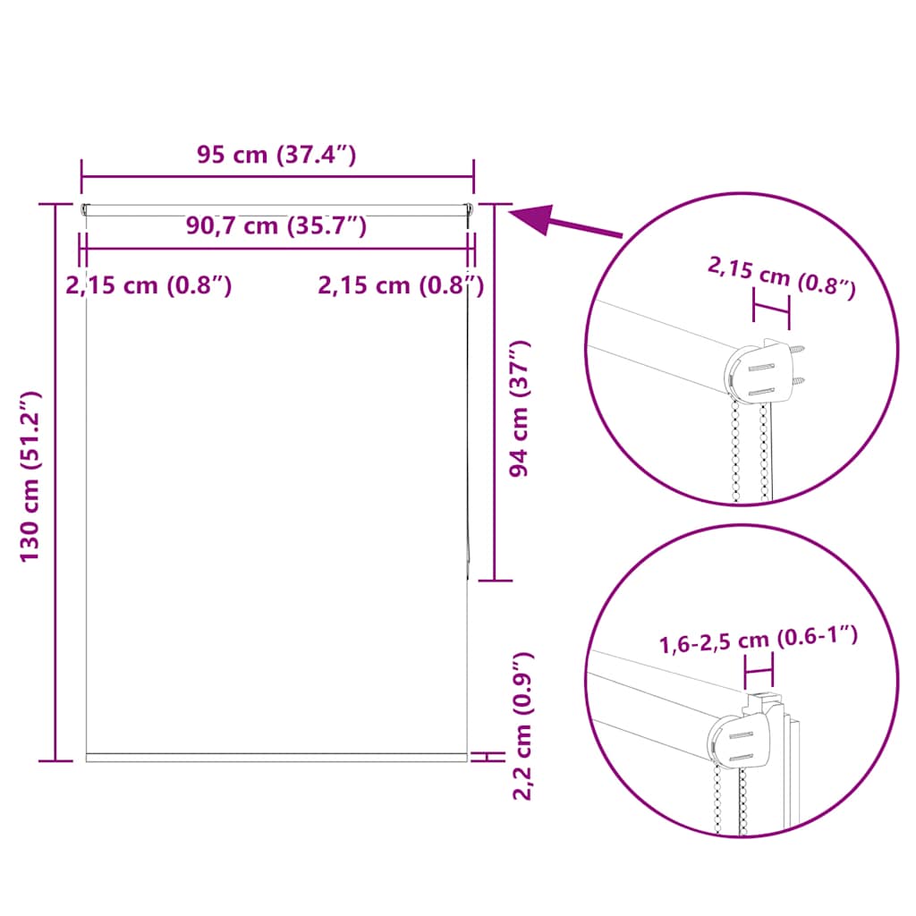 Tenda a Rullo Oscurante 95x130 cm Larghezza Tessuto 90,7 cm