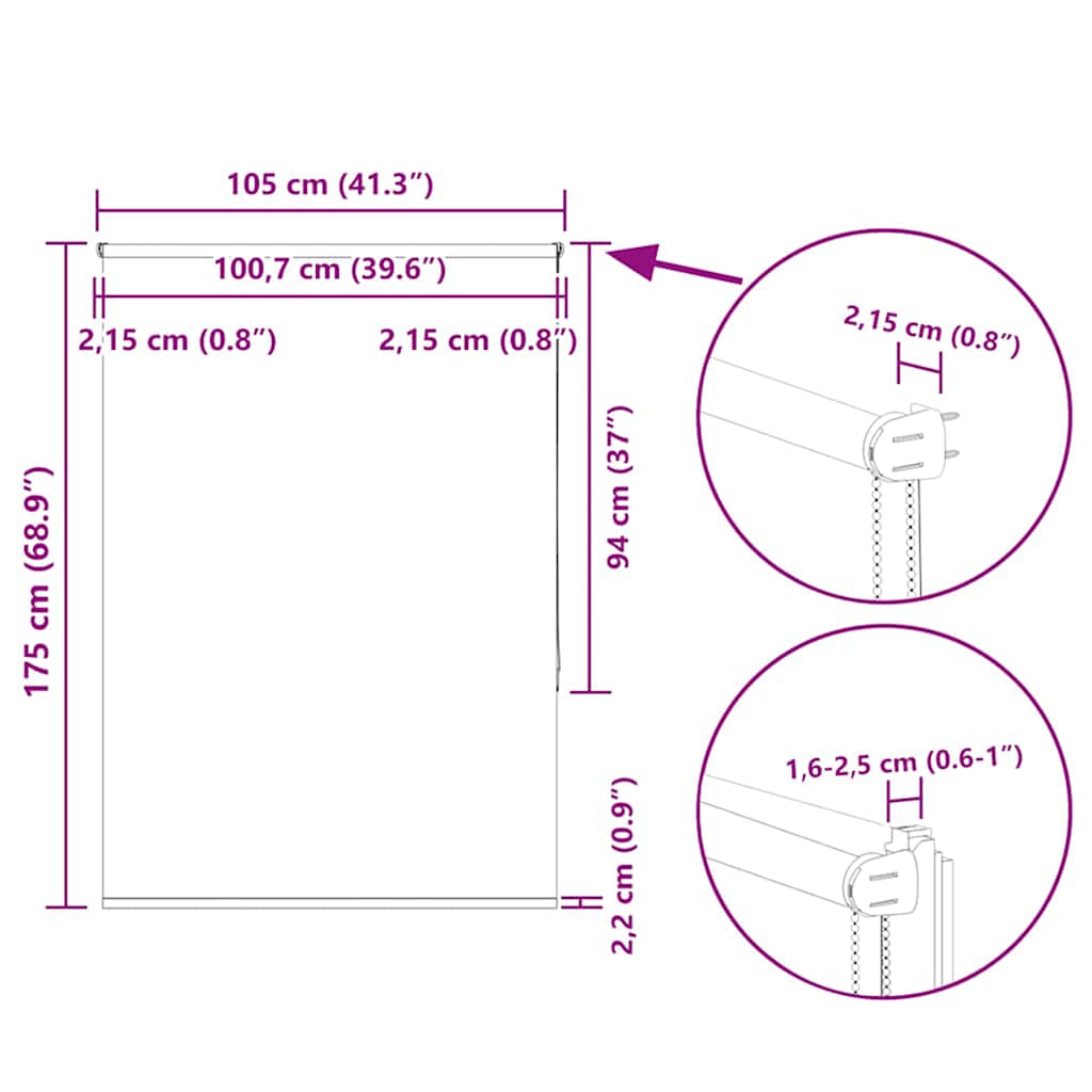 Tenda a Rullo Oscurante 105x175 cm Larghezza Tessuto 100,7 cm