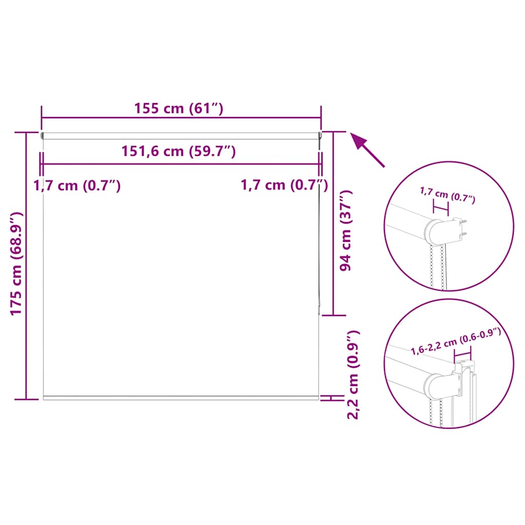 Tenda a Rullo Oscurante 155x175 cm Larghezza Tessuto 151,6 cm
