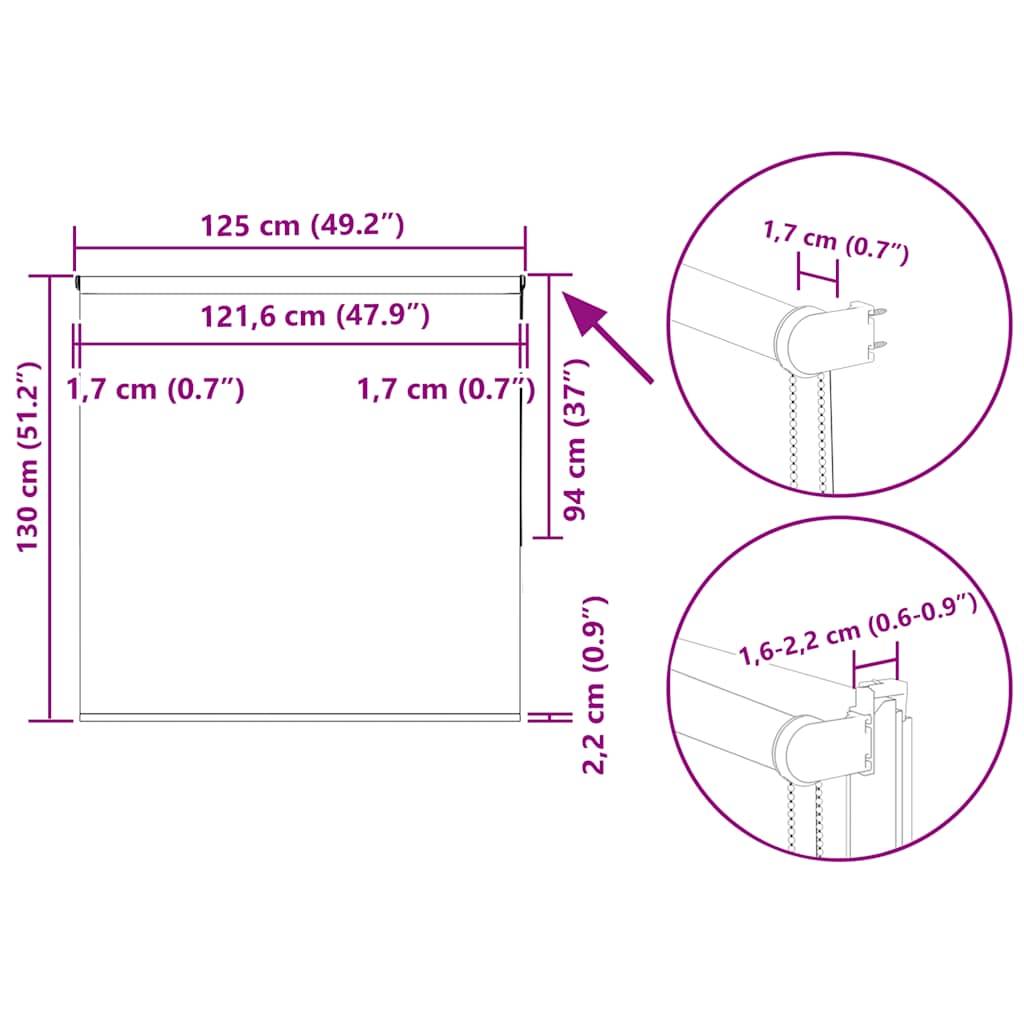 Tenda a Rullo Oscurante 125x130 cm Larghezza Tessuto 121,6 cm
