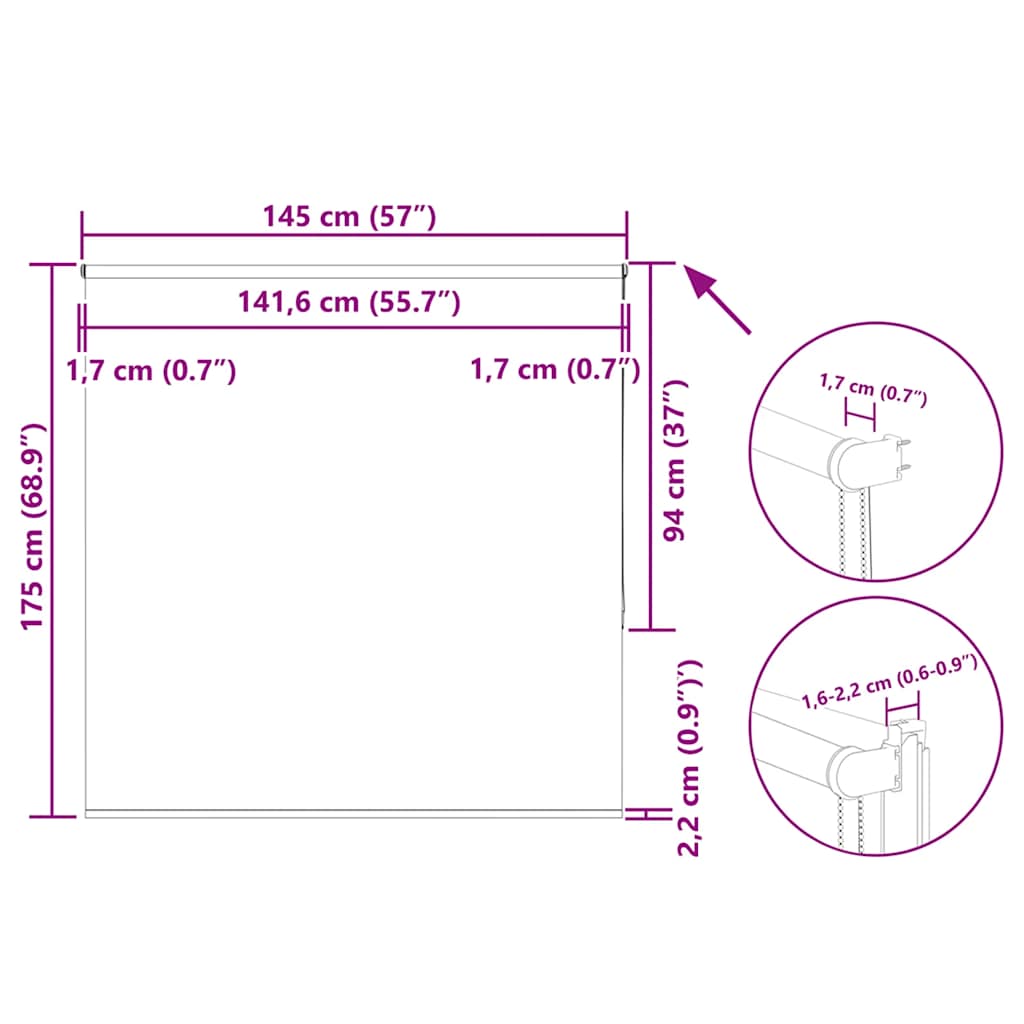 Tenda a Rullo Oscurante 145x175 cm Larghezza Tessuto 141,6 cm
