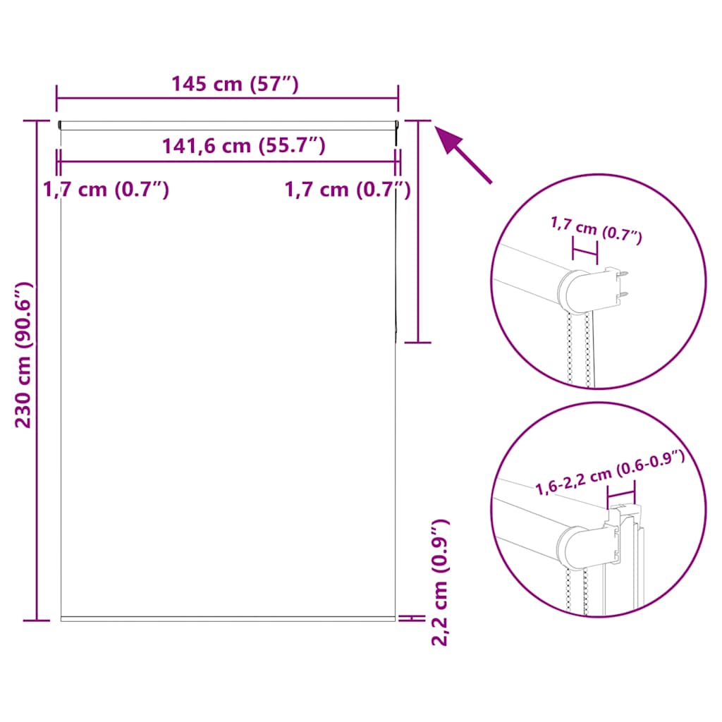 Tenda a Rullo Oscurante 145x230 cm Larghezza Tessuto 141,6 cm