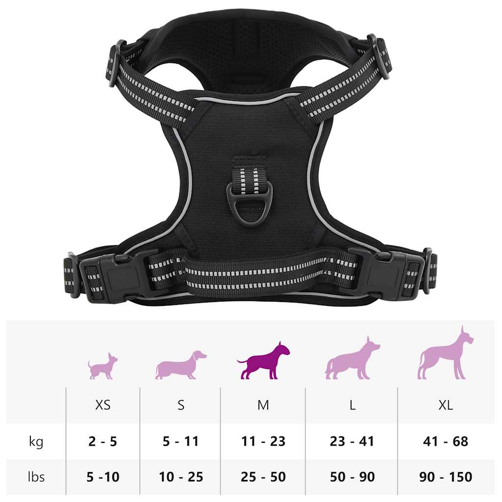 Pettorina per Cani con Strisce Riflettenti Regolabile Nera M