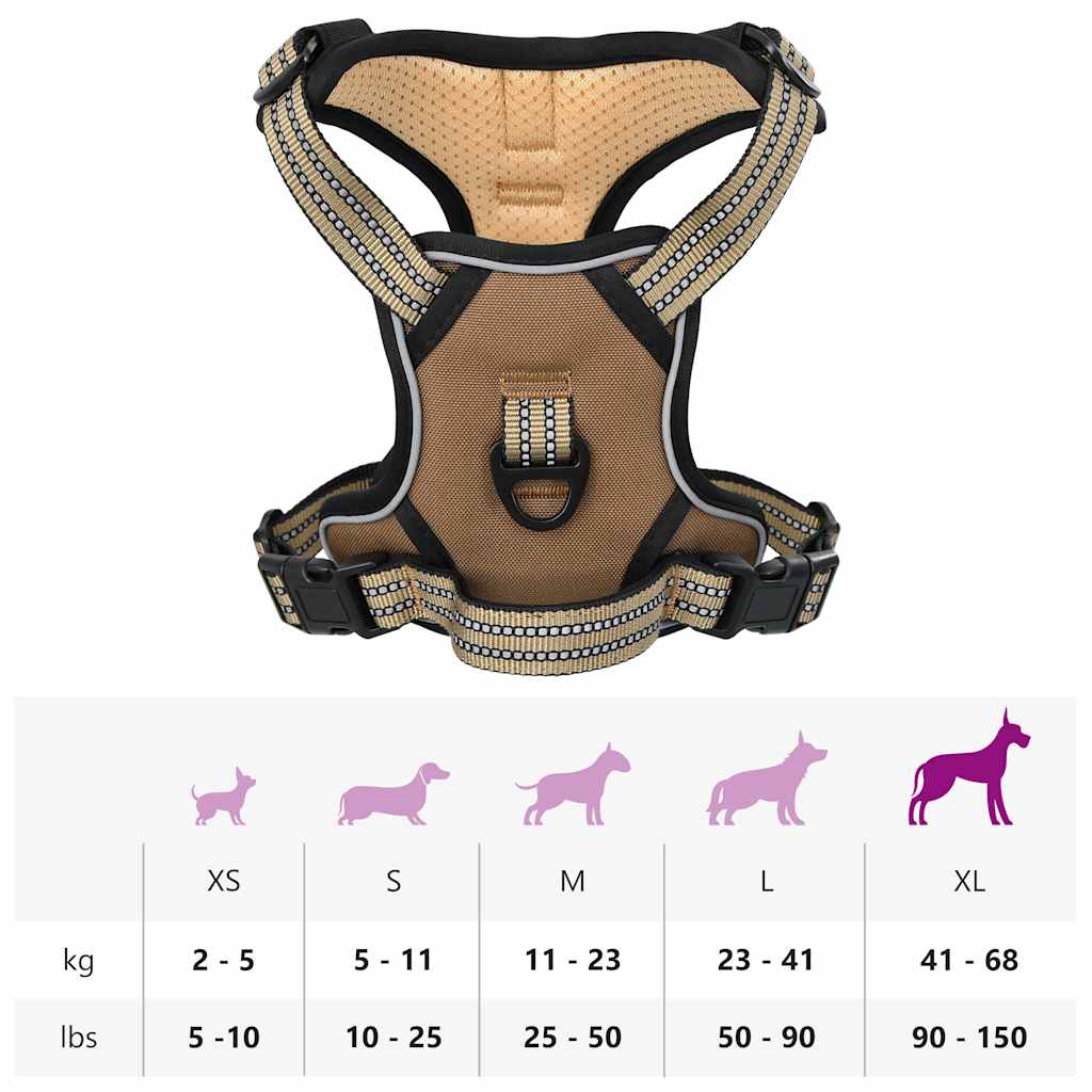 Pettorina Cani con Strisce Riflettenti Regolabile Marrone XL