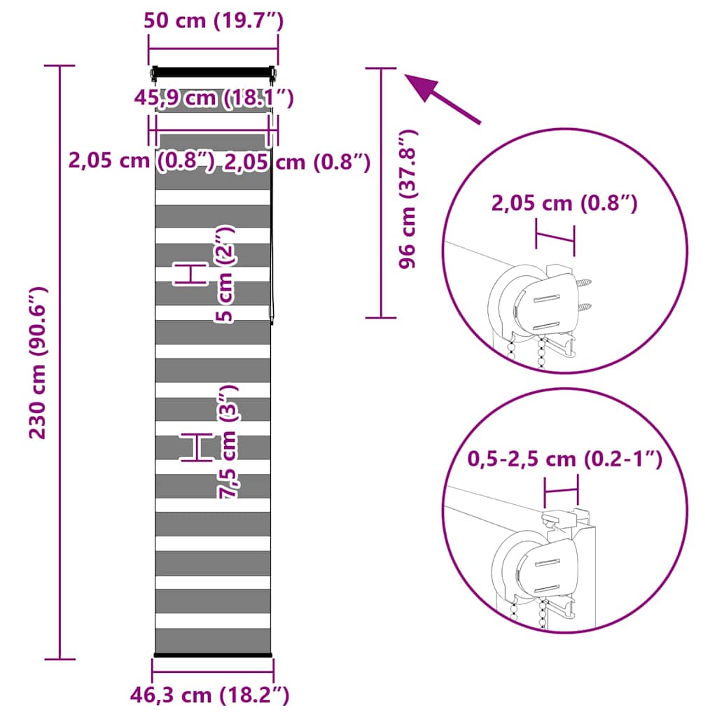 Tenda a Rullo Zebra Larghezza Tessuto 45,9 cm Poliestere