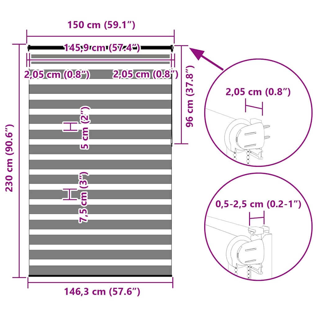 Tenda a Rullo Zebra Larghezza Tessuto 145,9 cm Poliestere