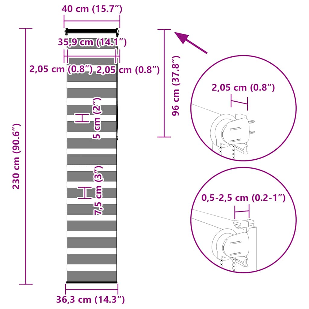 Tenda a Rullo Zebra Larghezza Tessuto 35,9 cm Poliestere