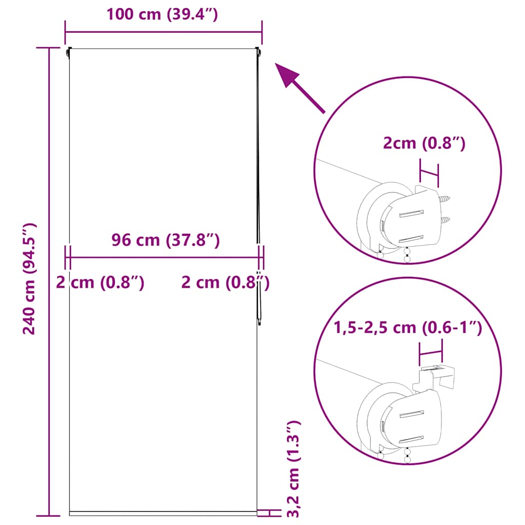 Tenda a Rullo Doccia 100x240 cm Larghezza Tessuto 96 cm
