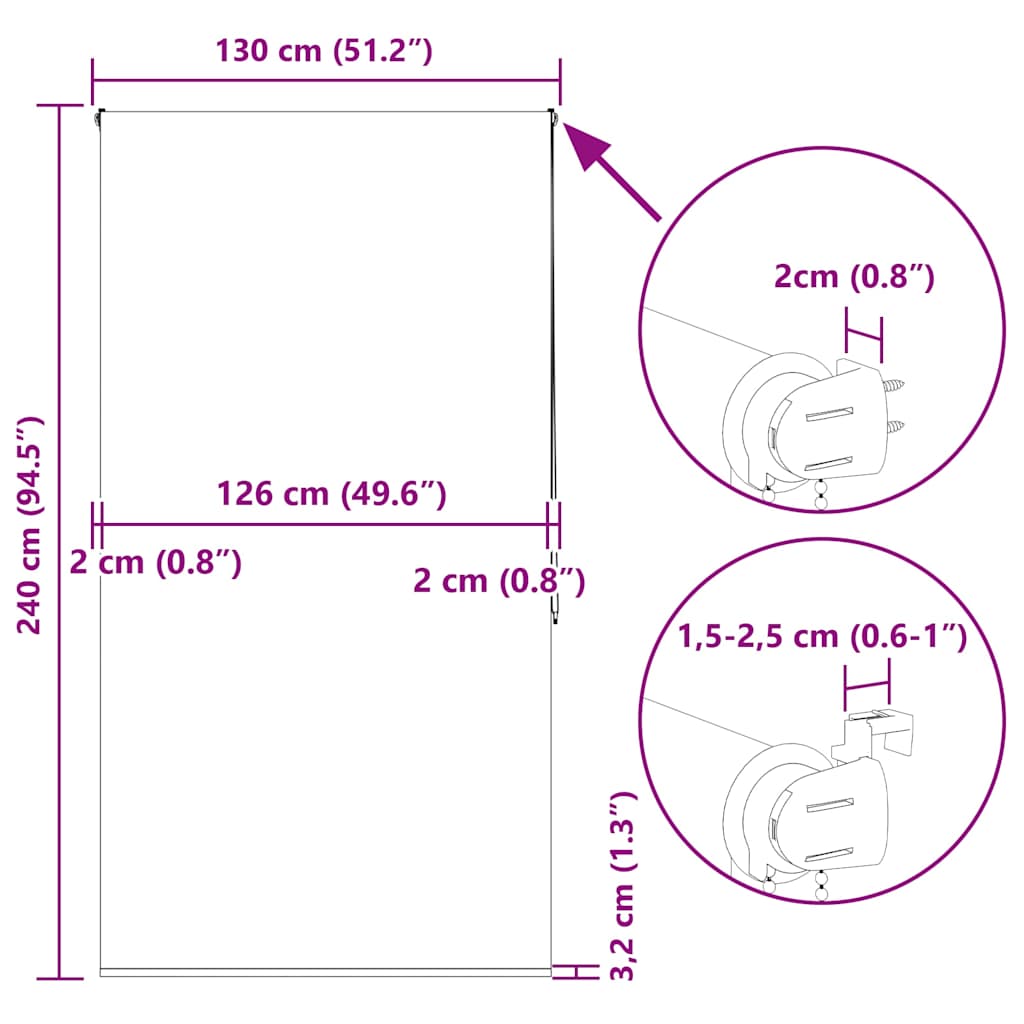 Tenda a Rullo Doccia 130x240 cm Larghezza Tessuto 126 cm