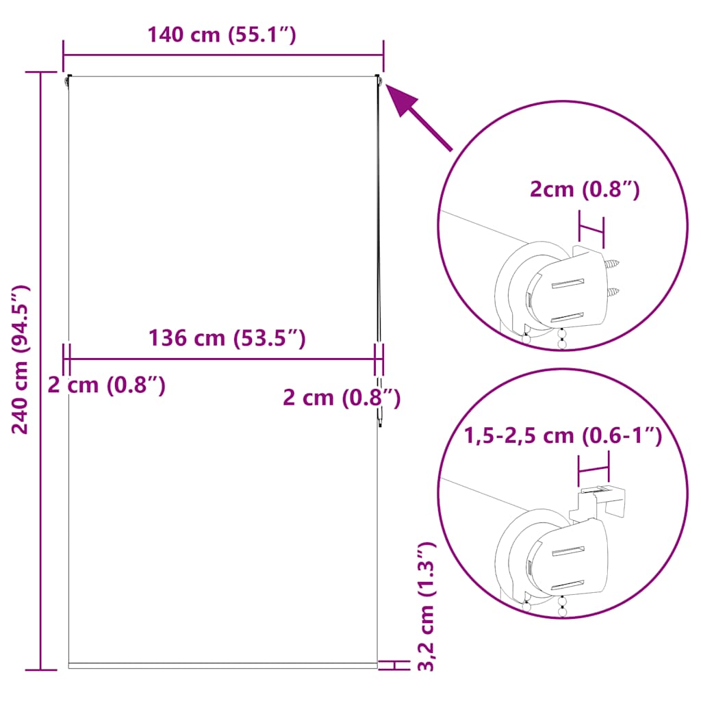Tenda a Rullo Doccia 140x240 cm Larghezza Tessuto 136 cm