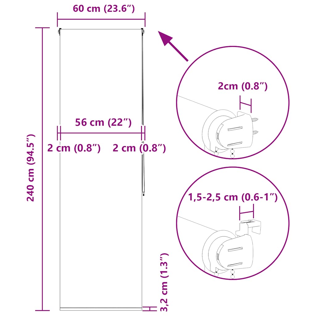 Tenda a Rullo Doccia 60x240 cm Larghezza Tessuto 56 cm