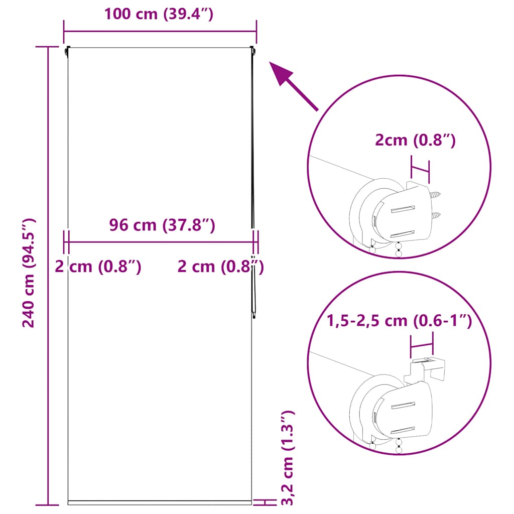 Tenda a Rullo Doccia 100x240 cm Larghezza Tessuto 96 cm