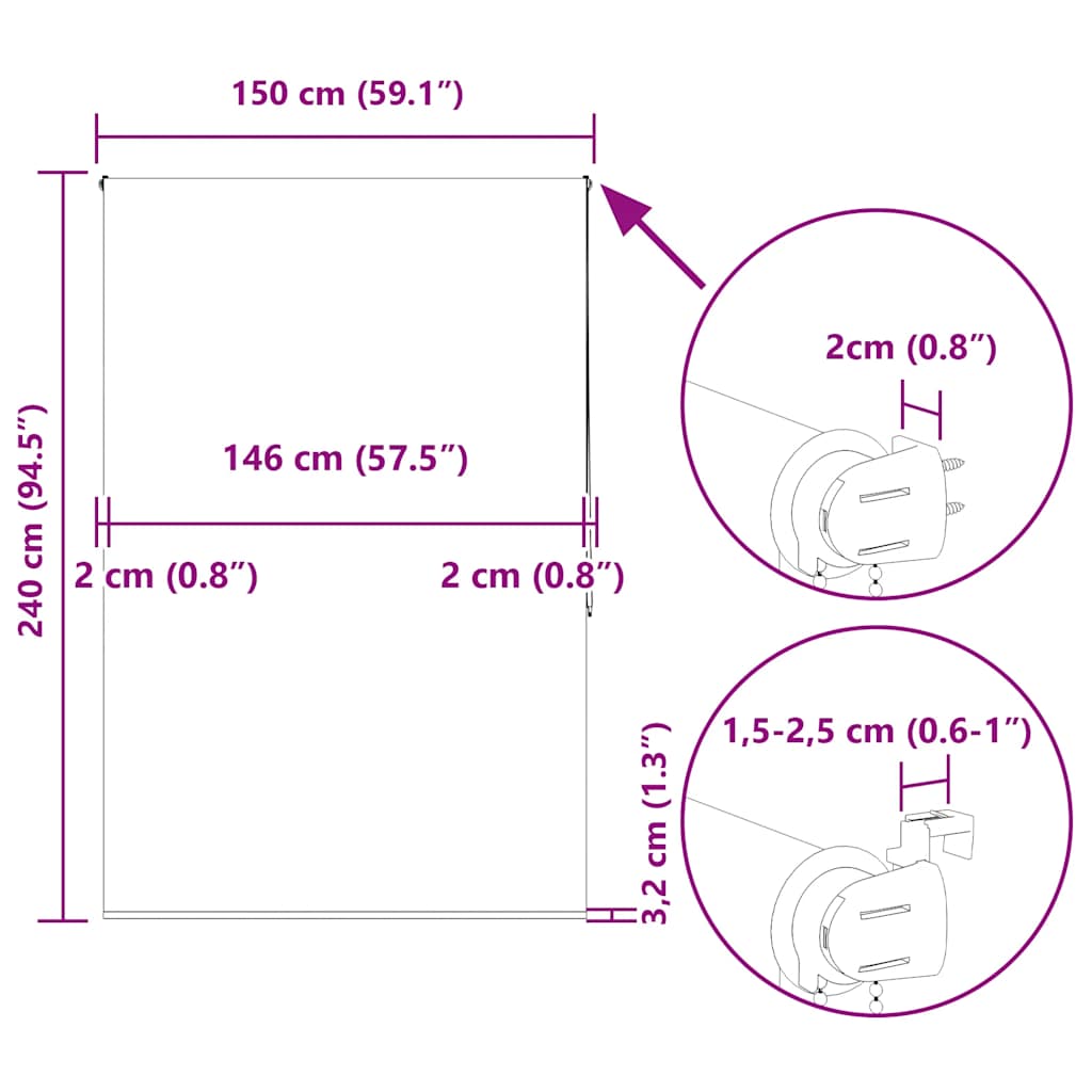 Tenda a Rullo Doccia 150x240 cm Larghezza Tessuto 146 cm