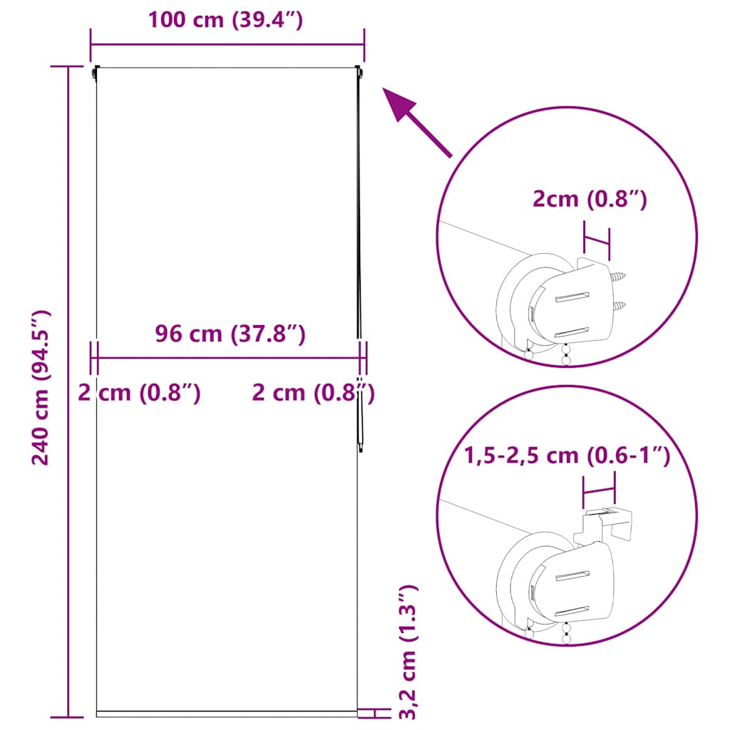 Tenda a Rullo Doccia 100x240 cm Larghezza Tessuto 96 cm