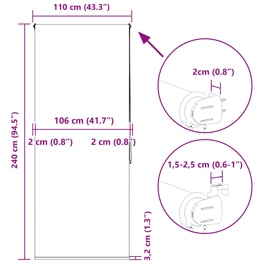 Tenda a Rullo Doccia 110x240 cm Larghezza Tessuto 106 cm