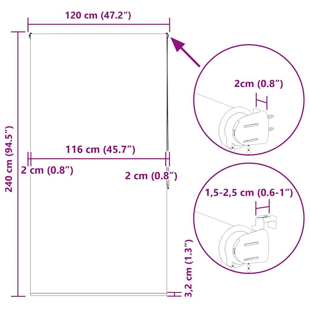 Tenda a Rullo Doccia 120x240 cm Larghezza Tessuto 116 cm
