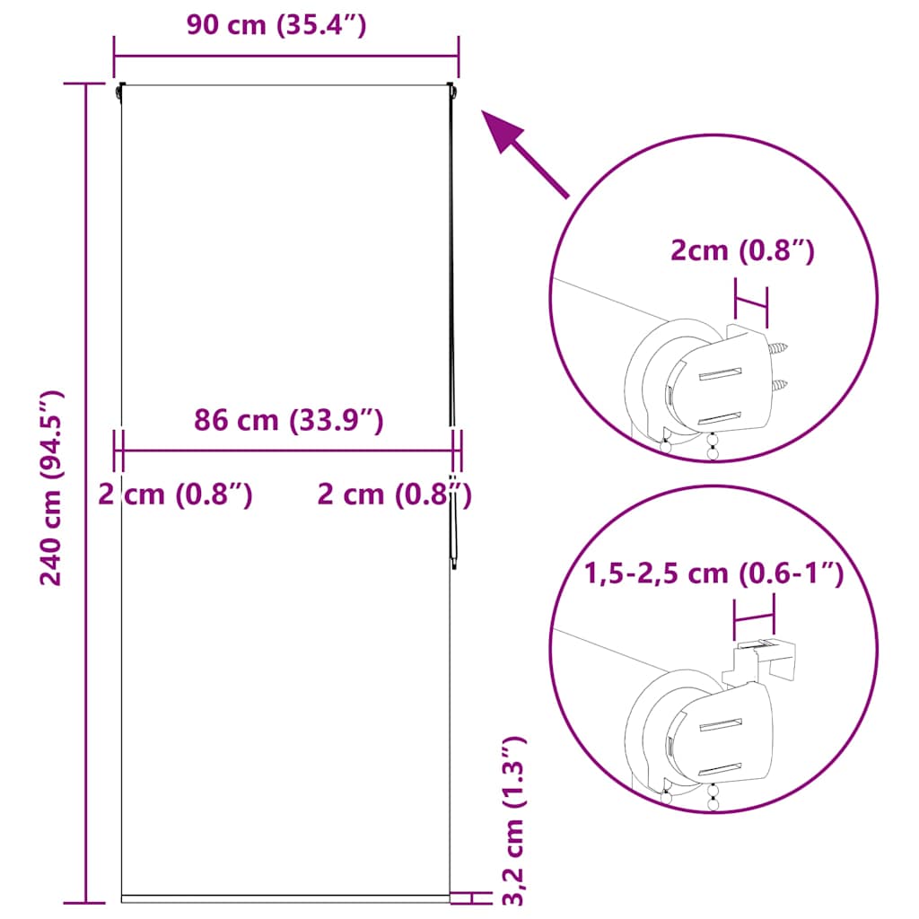 Tenda a Rullo Doccia 90x240 cm Larghezza Tessuto 86 cm