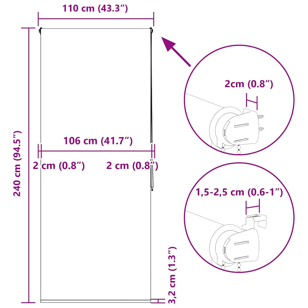 Tenda a Rullo Doccia 110x240 cm Larghezza Tessuto 106 cm