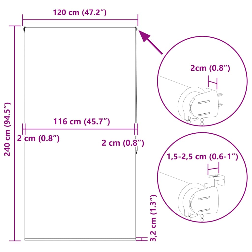 Tenda a Rullo Doccia 120x240 cm Larghezza Tessuto 116 cm