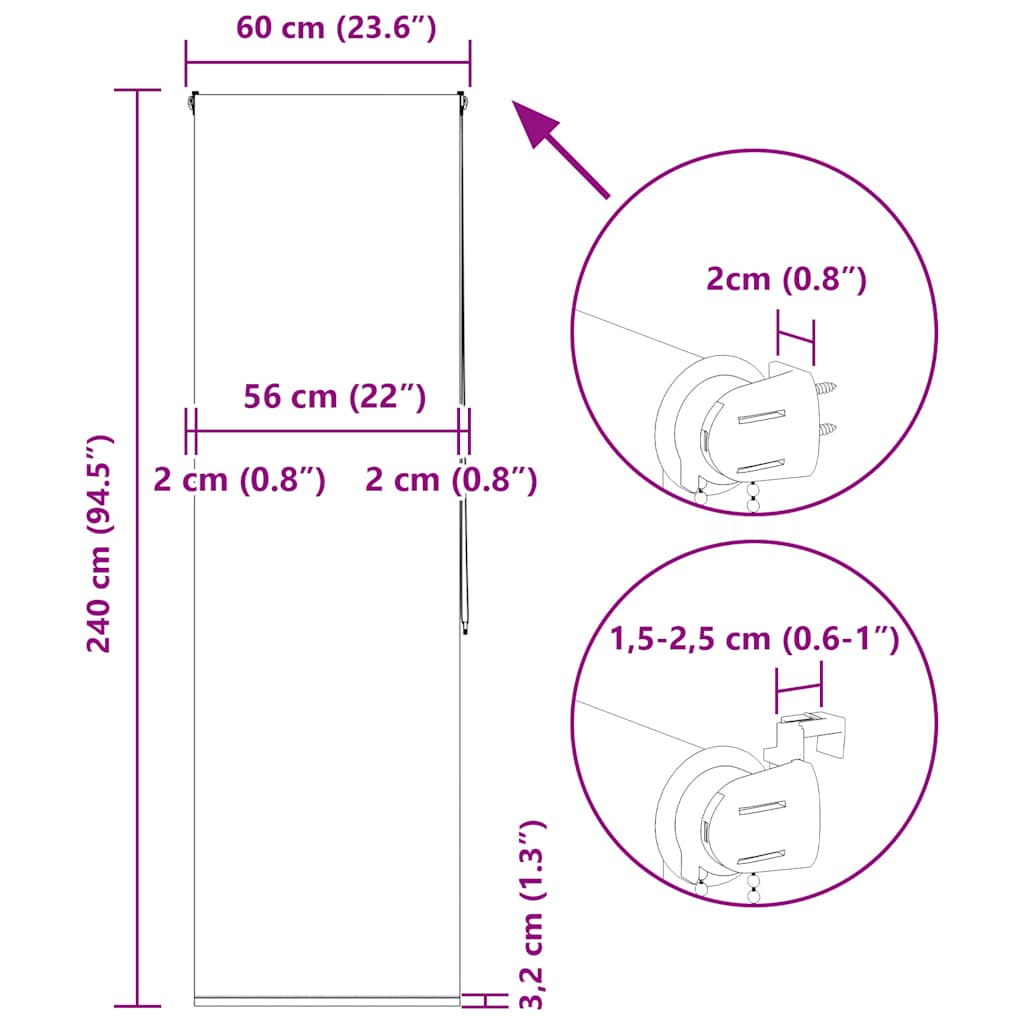 Tenda a Rullo Doccia 60x240 cm Larghezza Tessuto 56 cm