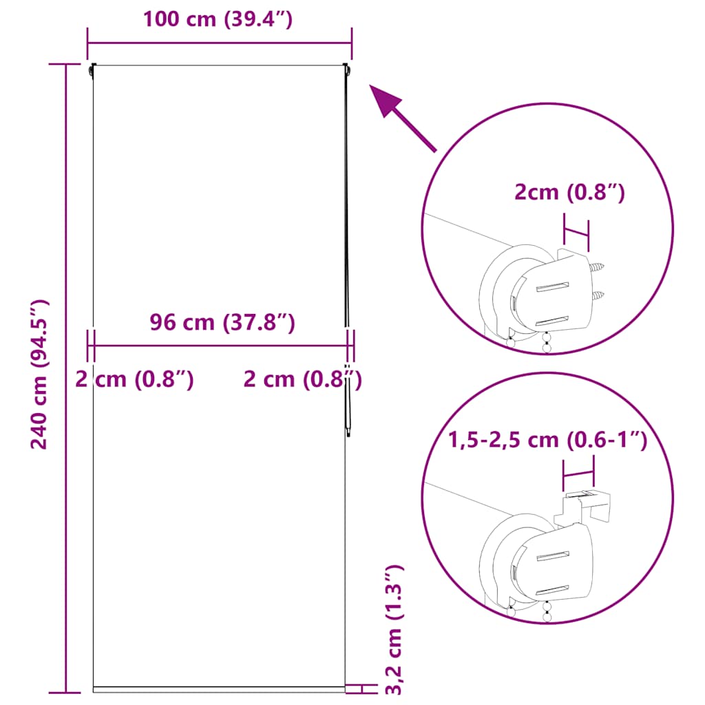 Tenda a Rullo Doccia 100x240 cm Larghezza Tessuto 96 cm