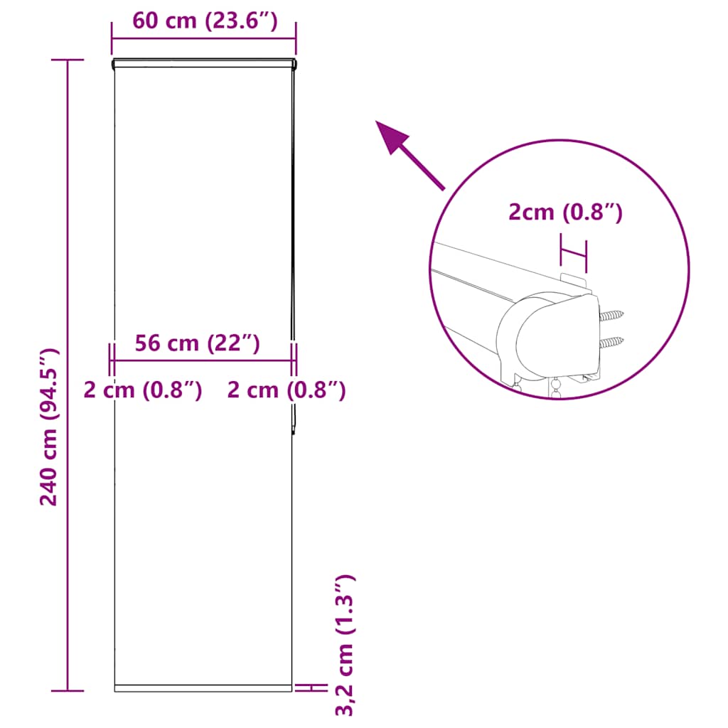 Tenda a Rullo per Doccia Cassonetto 60x240 cm Larghezza Tessuto