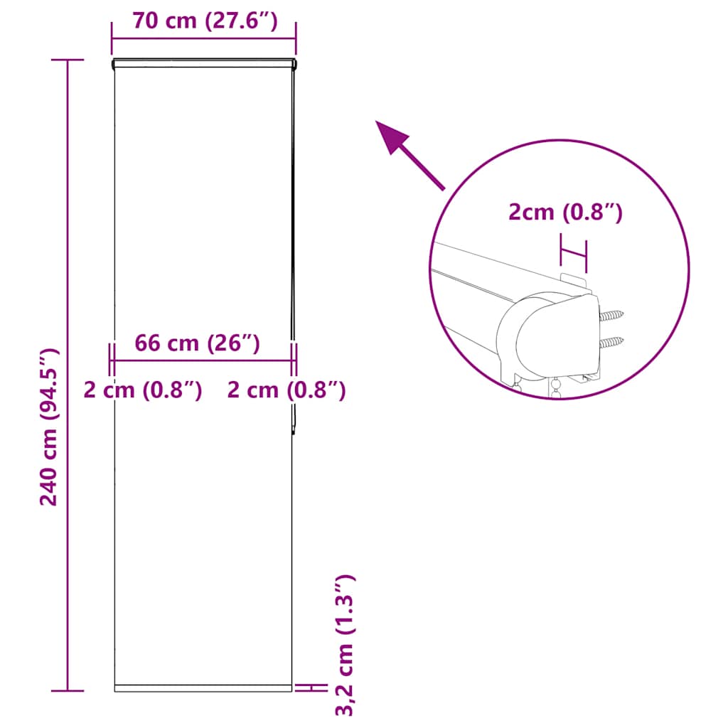 Tenda a Rullo Doccia con Cassonetto 70x240 cm Larghezza Tessuto
