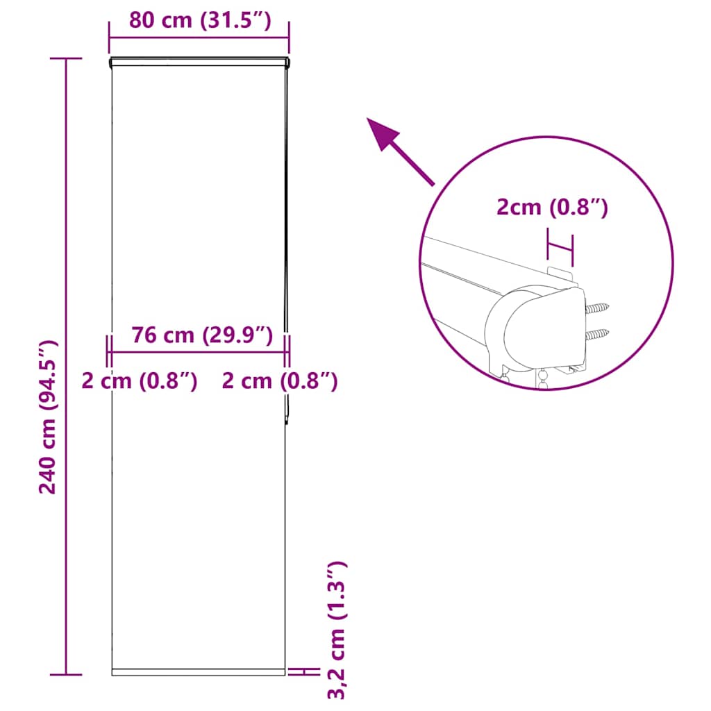Tenda a Rullo per Doccia Cassonetto 80x240 cm Larghezza Tessuto