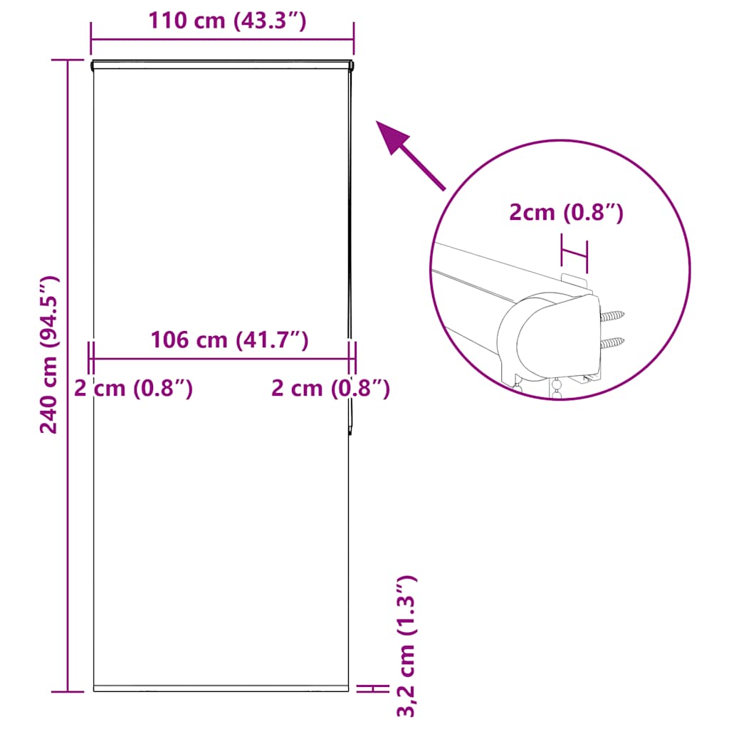 Tenda a Rullo Doccia Cassonetto 110x240 cm Larghezza Tessuto
