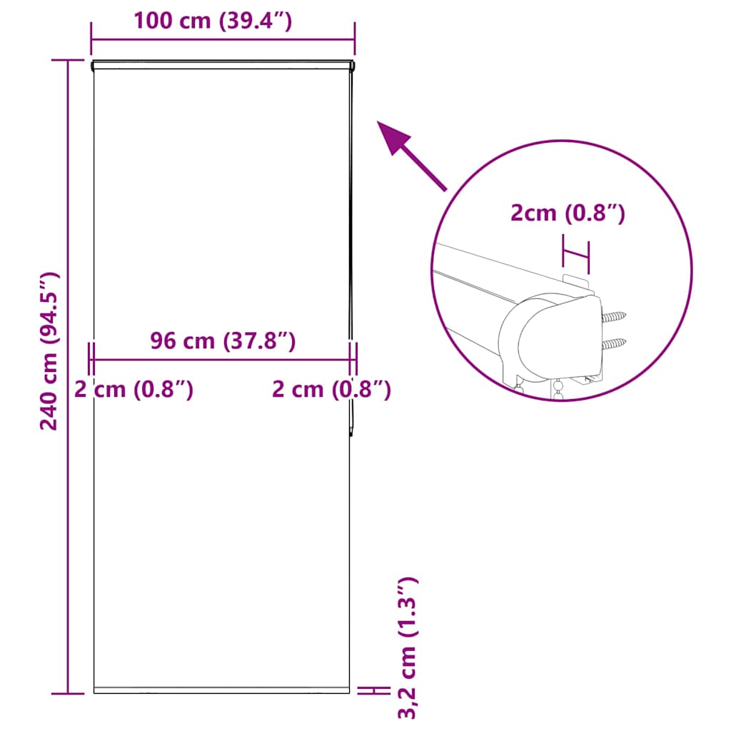 Tenda a Rullo Doccia con Cassonetto 100x240cm Larghezza Tessuto