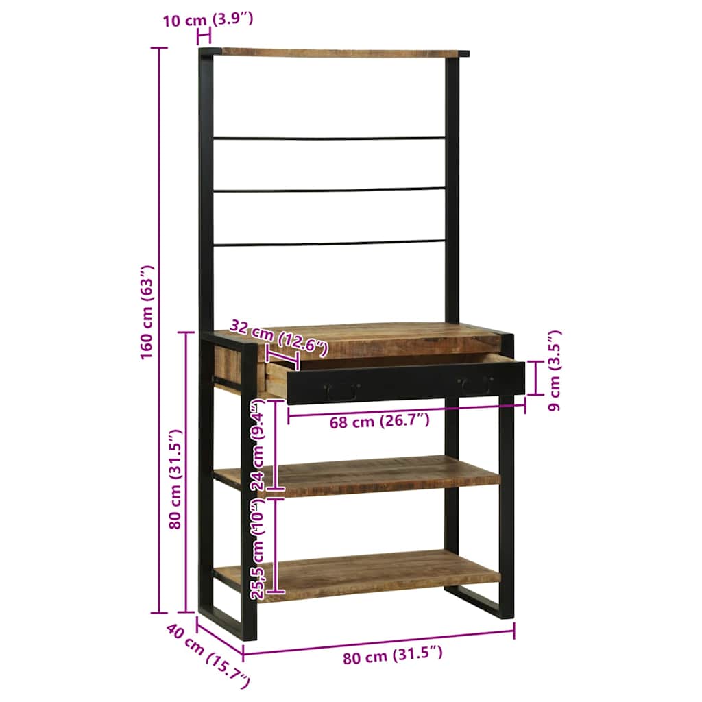Scaffale da cucina Marrone e Nero 80 x 40 x 160 cm