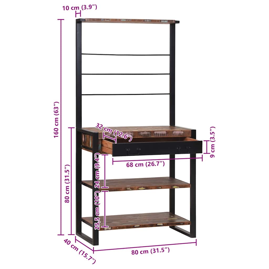 Scaffale da cucina Multicolore e nero 80 x 40 x 160 cm
