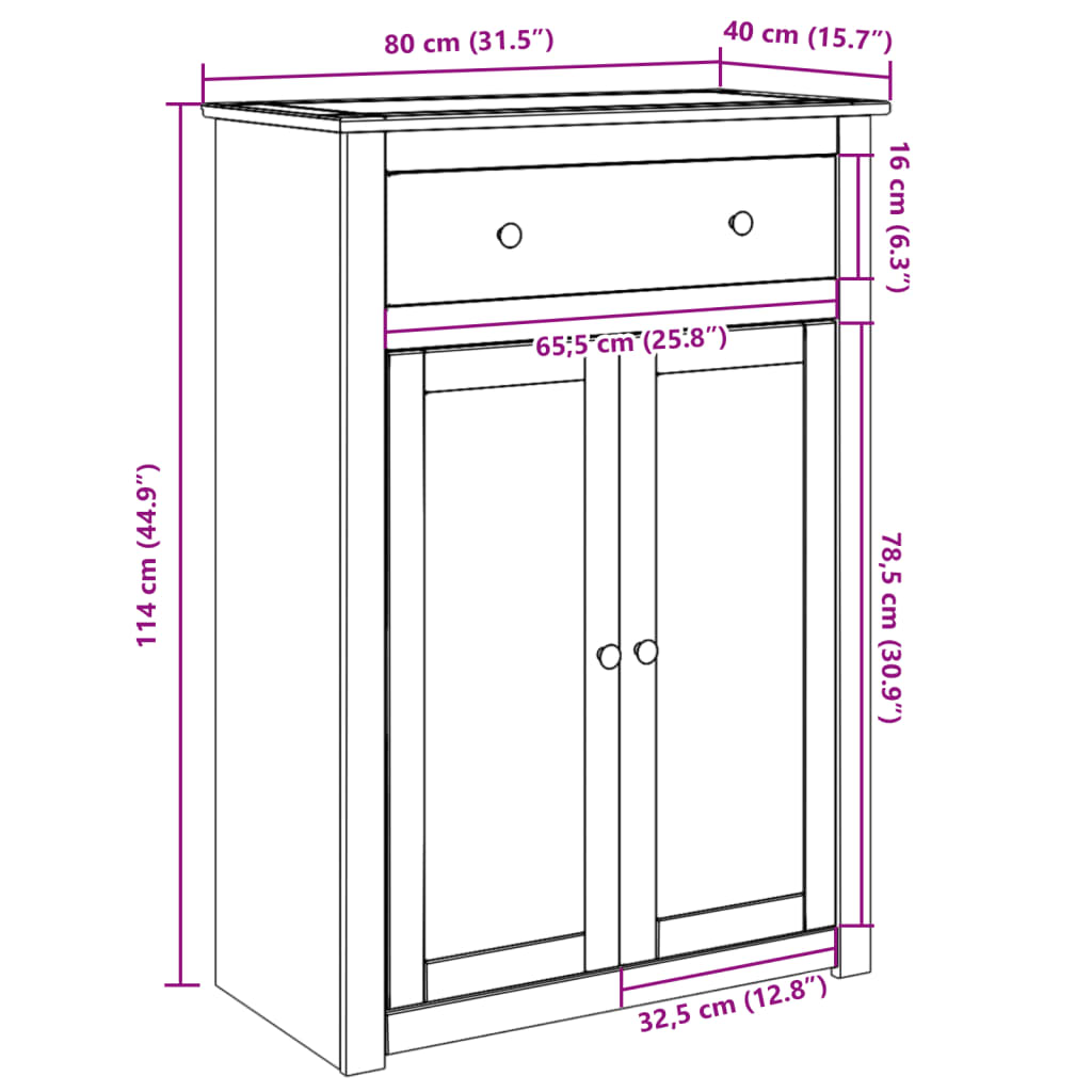 Scarpiera Panama 80x40x114 cm Legno Massello di Pino