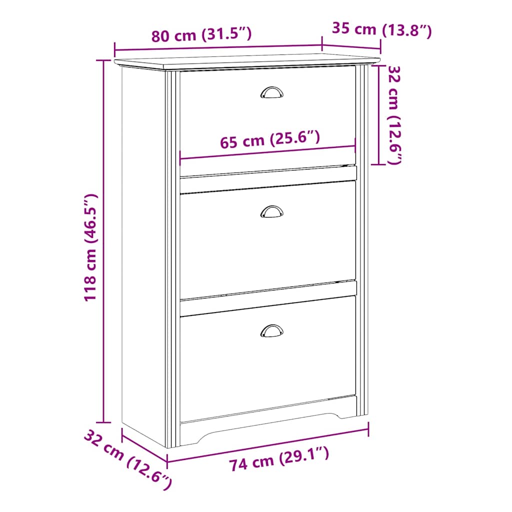 Scarpiera BODO Bianca e Marrone 80x35x118 cm