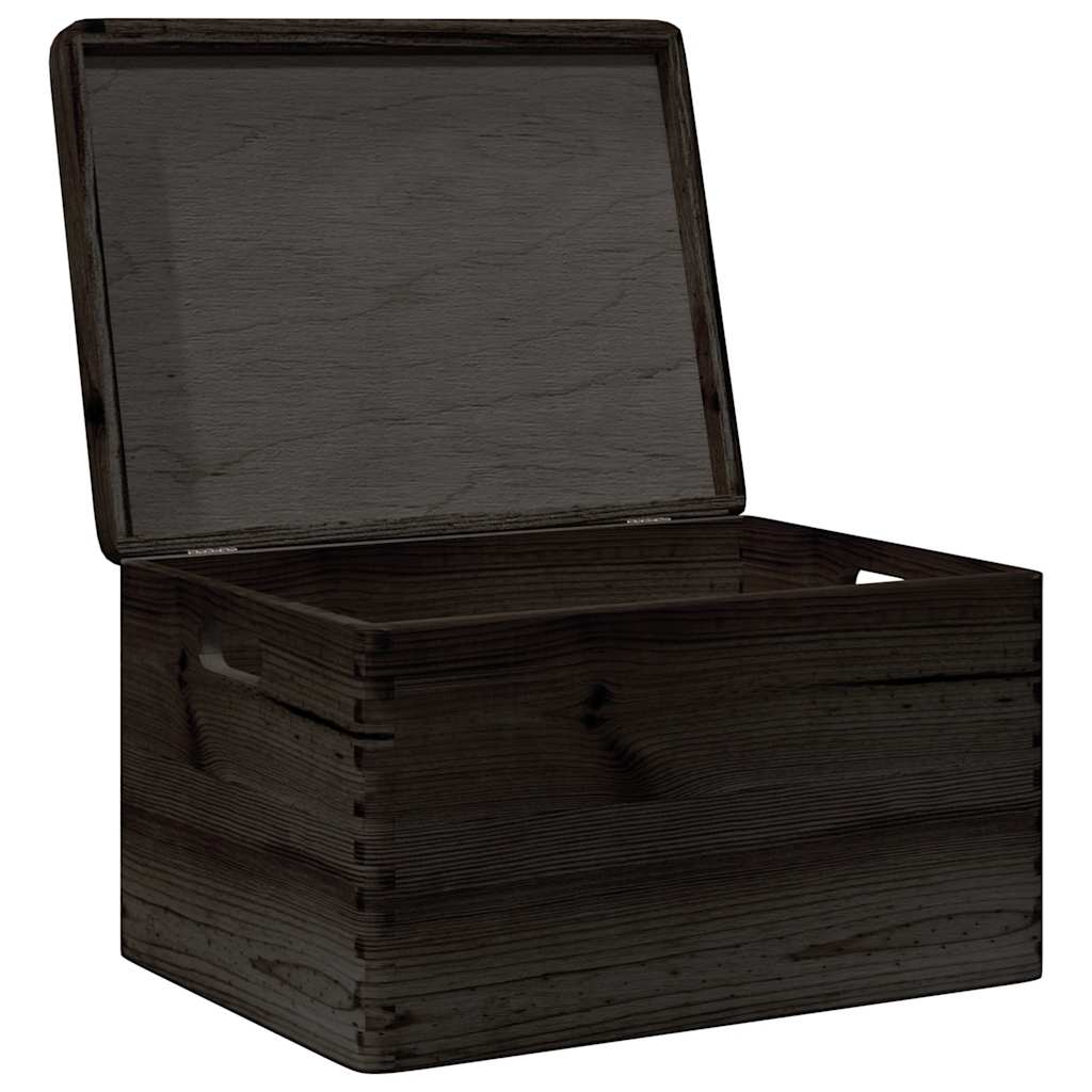 Scatola in Legno Coperchio&Manici Nera 40x30x23cm Legno di Pino