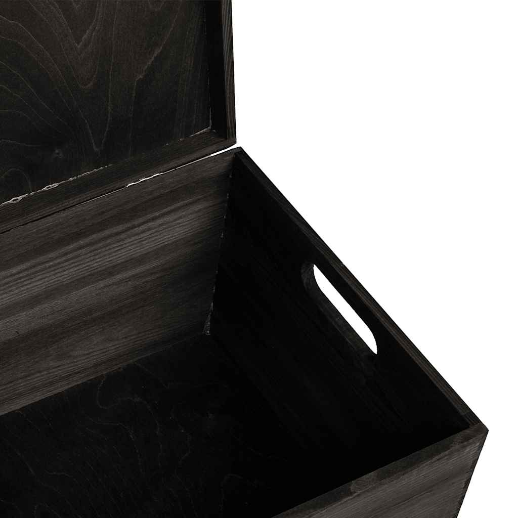 Scatola in Legno Coperchio&Manici Nera 40x30x23cm Legno di Pino