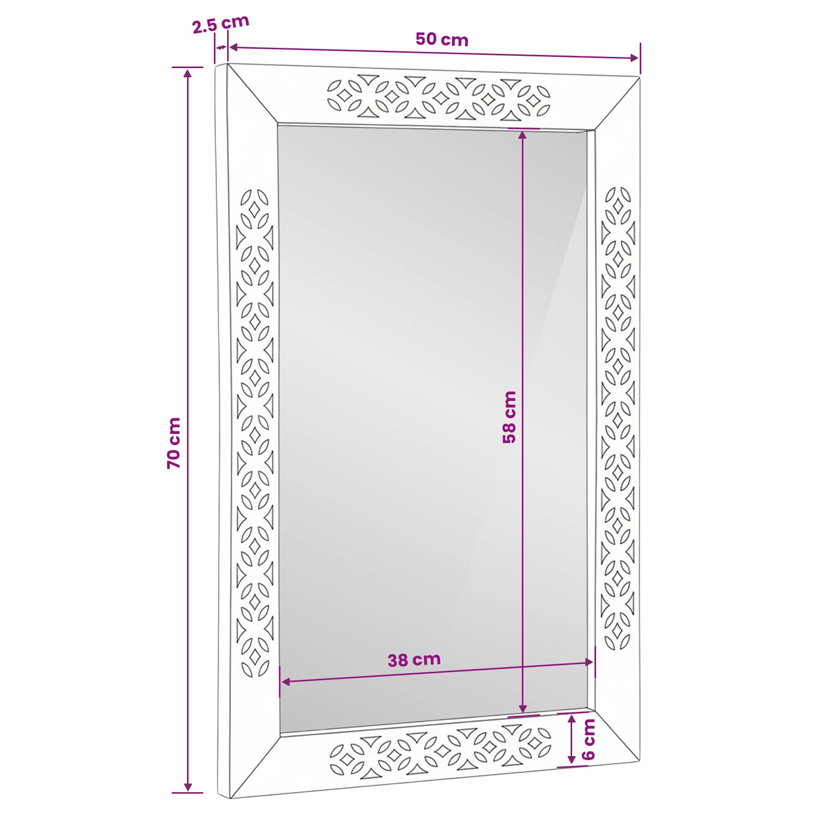specchio da parete 70 x 50 cm Legno ingegnerizzato e Vetro