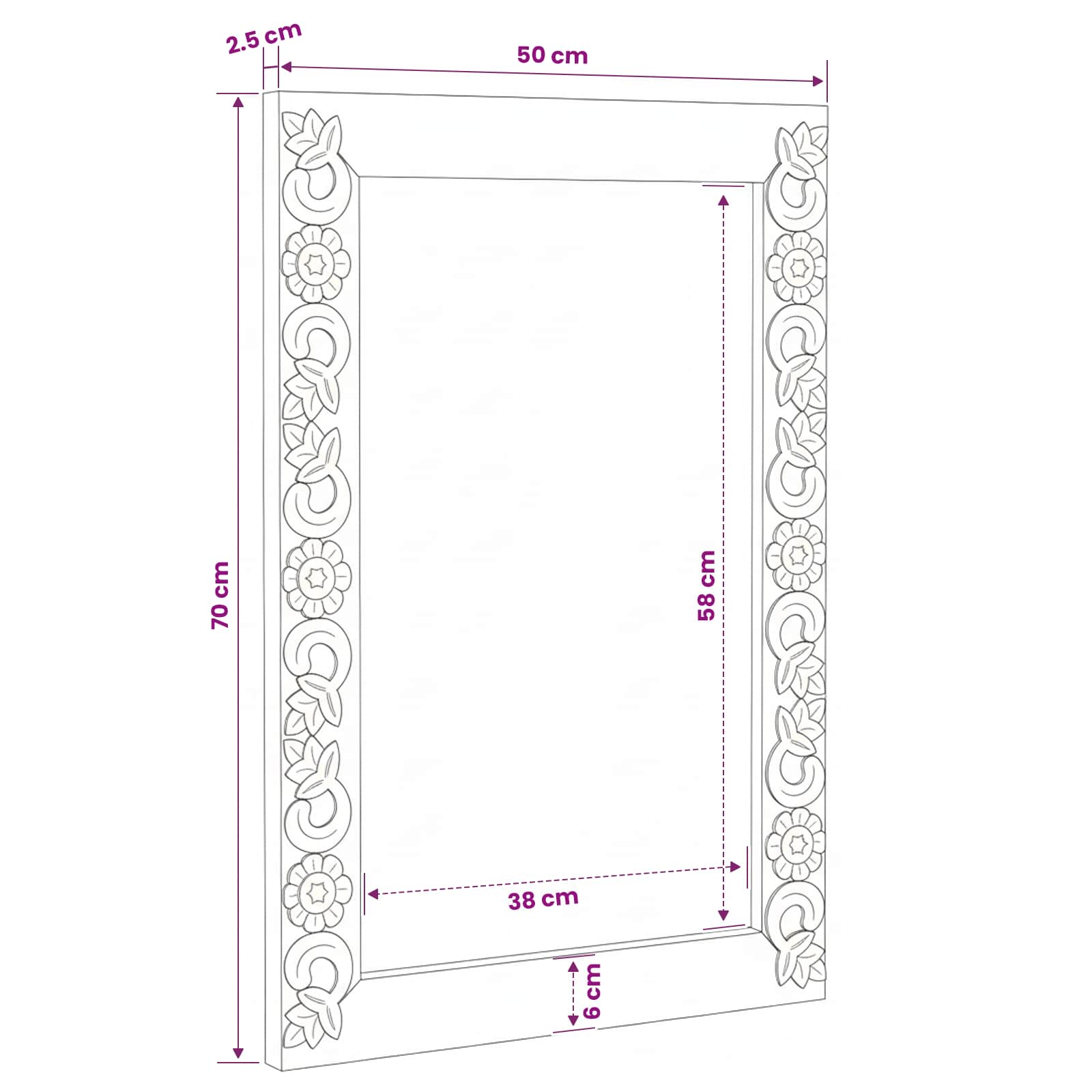 specchio da parete Marrone Noce 70 x 50 cm Rettangolare