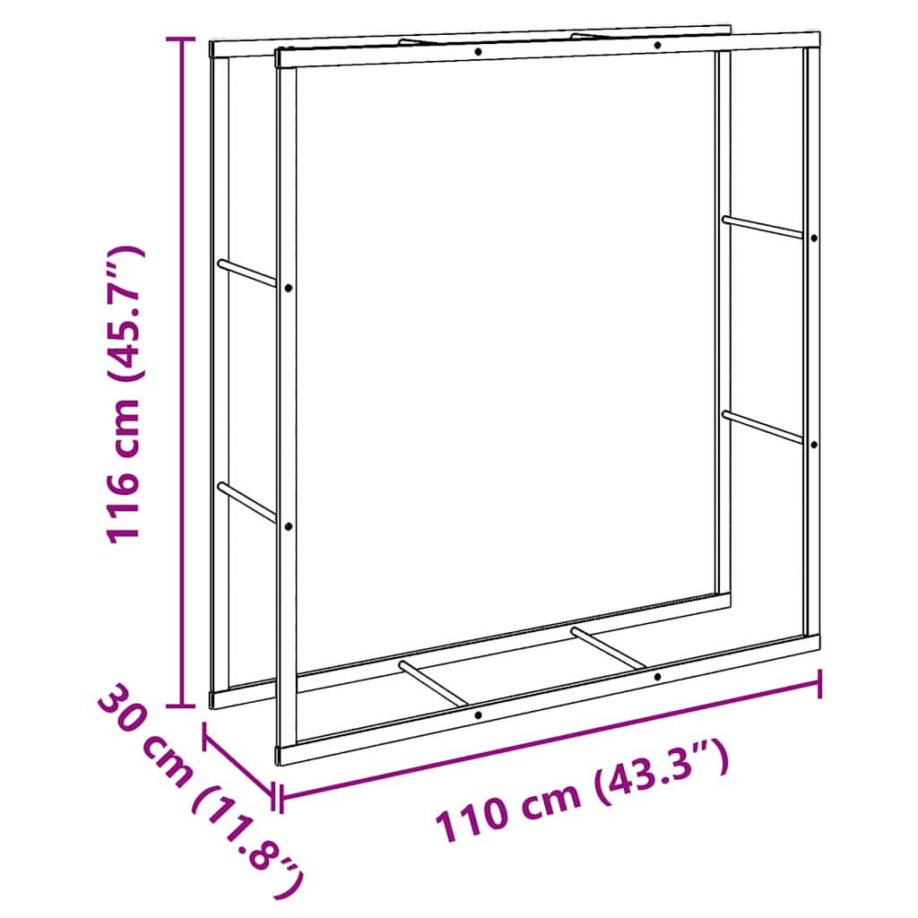 Rastrelliera per Legna da Ardere Nera 110x30x116 cm in Acciaio