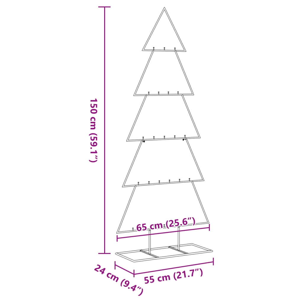 Albero di Natale Decorativo in Metallo Nero 150 cm