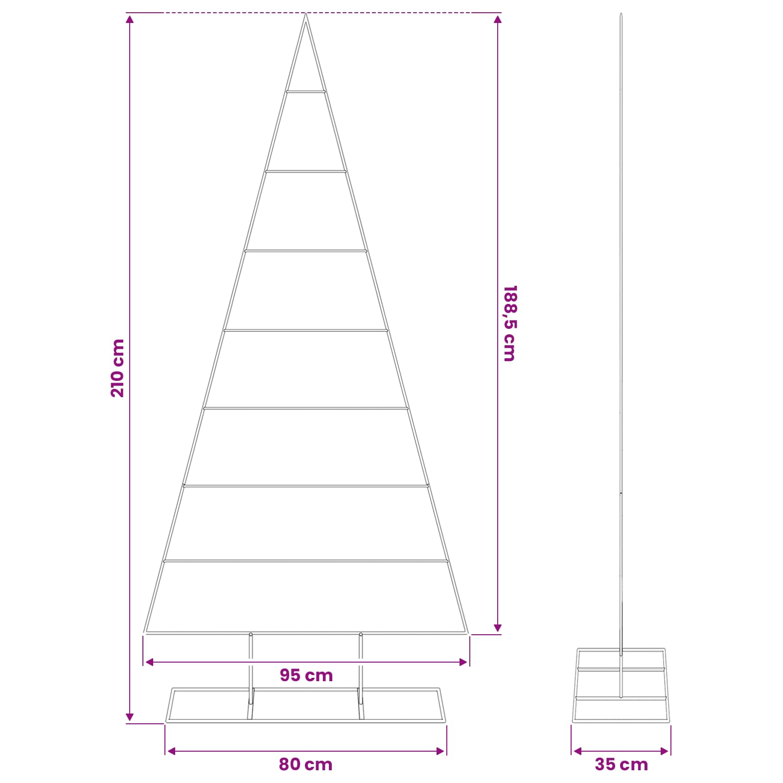 Albero di Natale Decorativo in Metallo Nero 210 cm