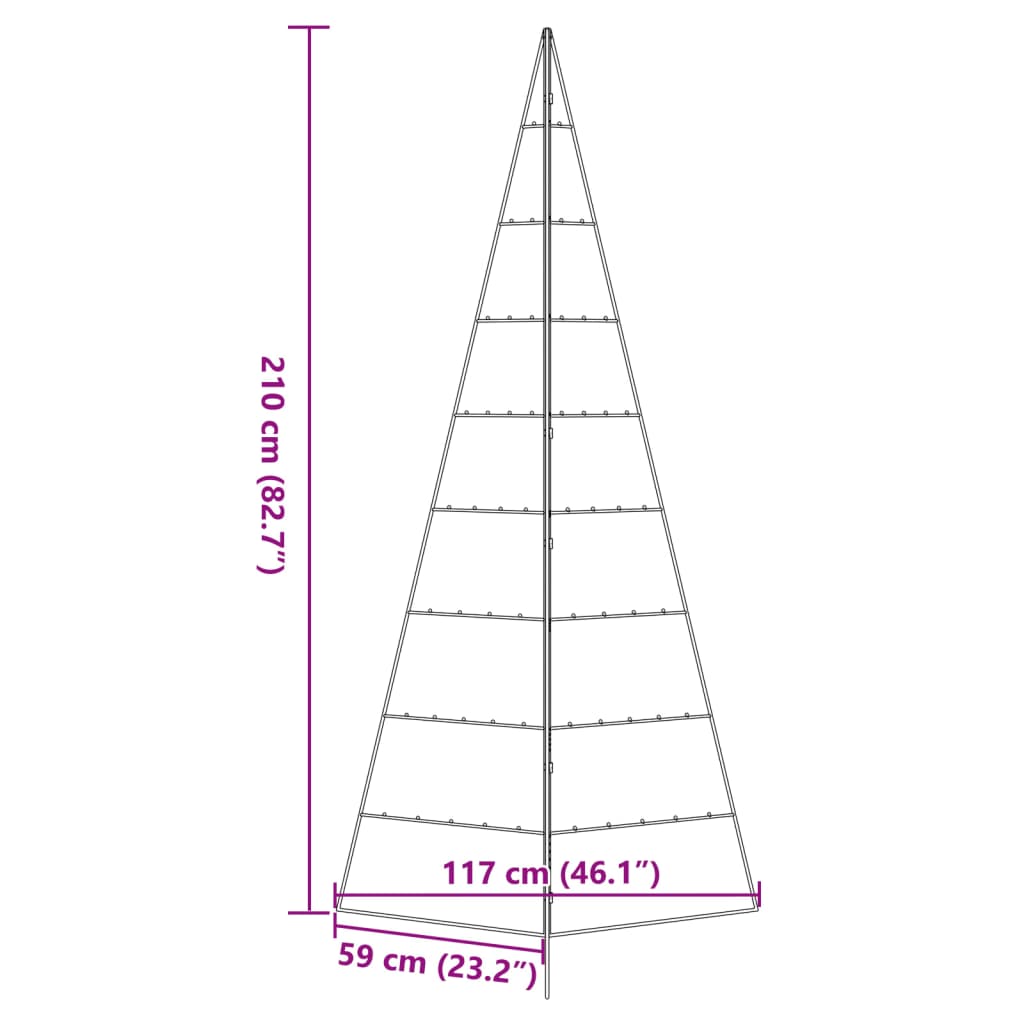 Albero di Natale Decorativo in Metallo Nero 210 cm