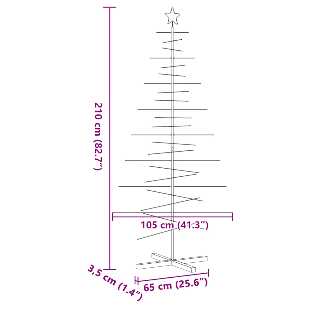 Albero di Natale in Metallo con Base in Legno Nero 210 cm