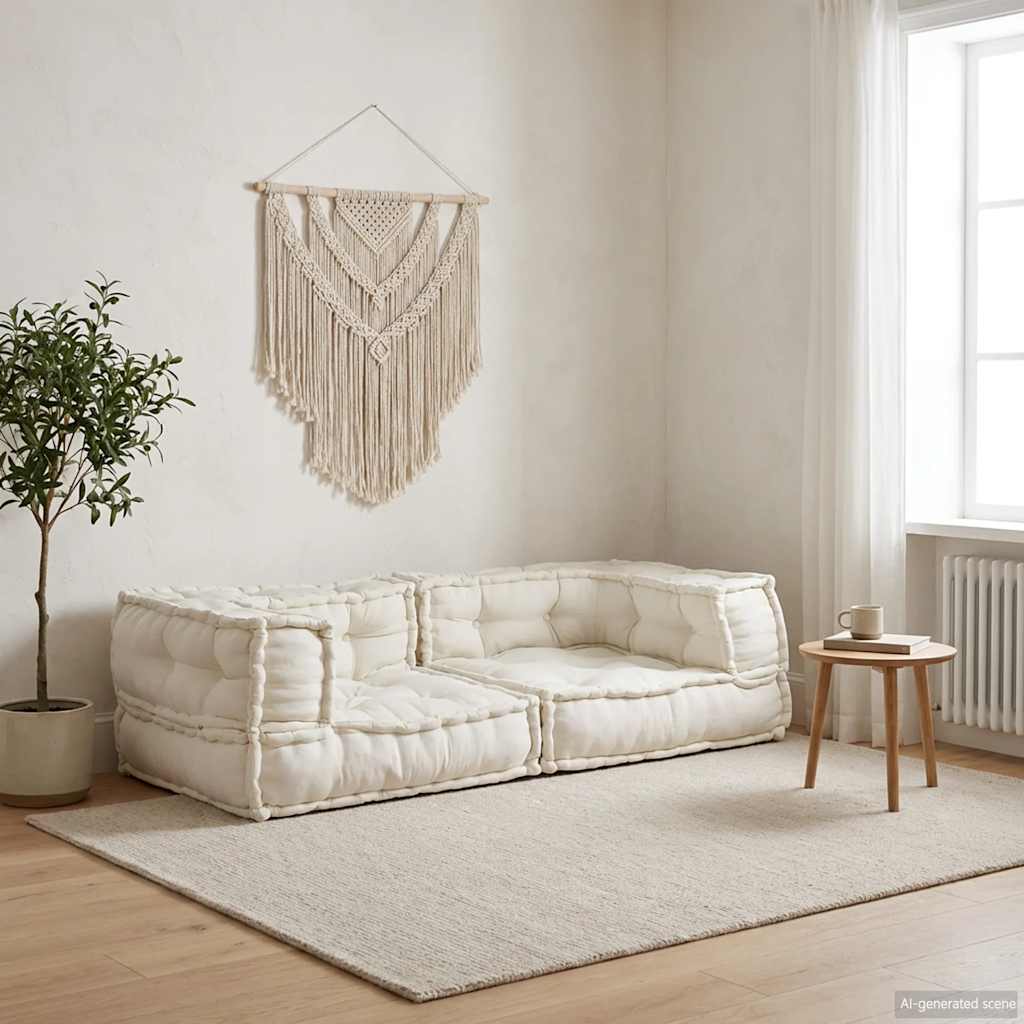 Divano Modulare a 2 Posti Crema 140x70x36 in Tessuto