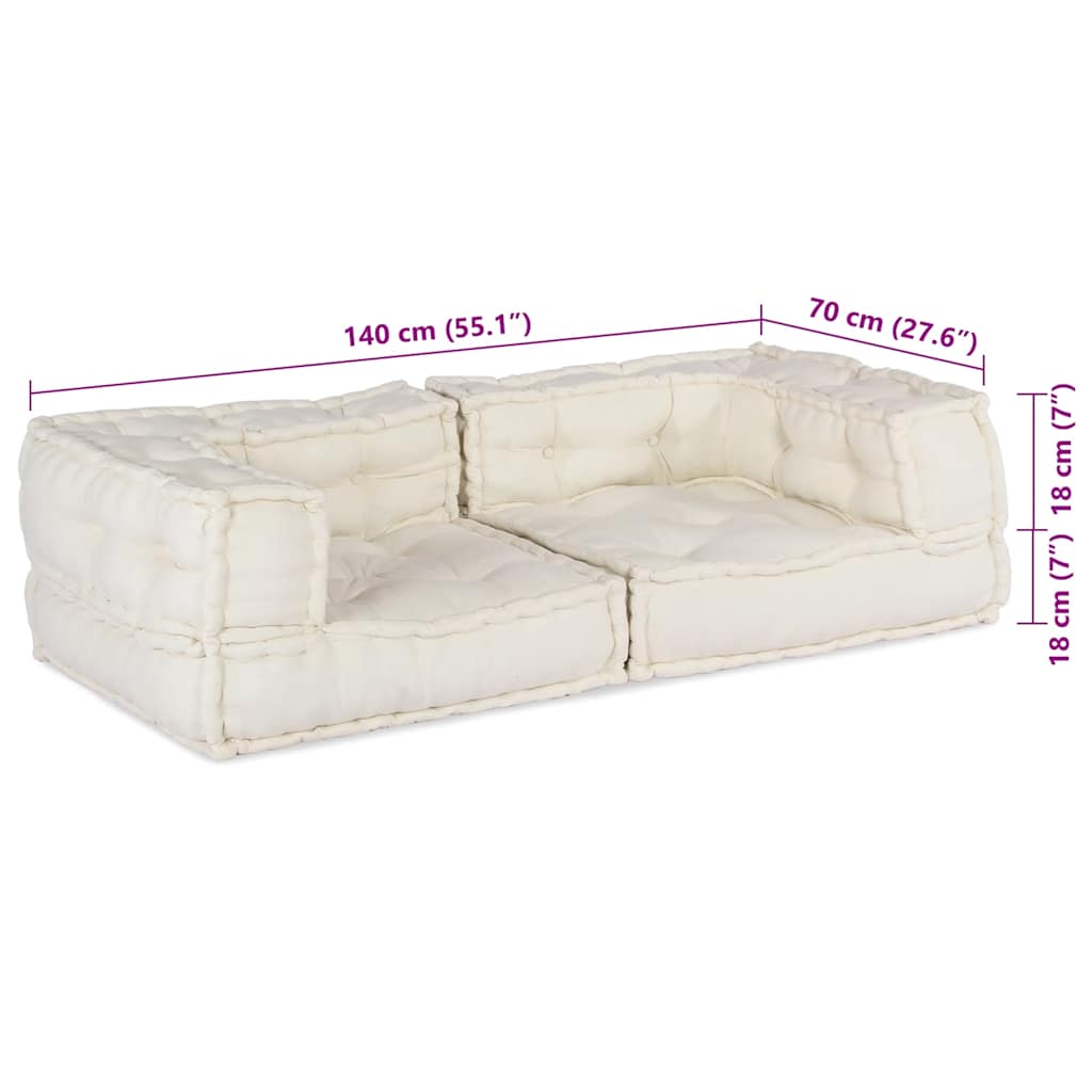 Divano Modulare a 2 Posti Crema 140x70x36 in Tessuto