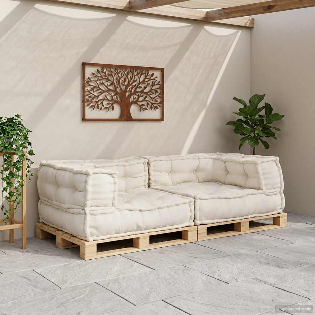 Divano Modulare a 2 Posti Crema 140x70x36 in Tessuto