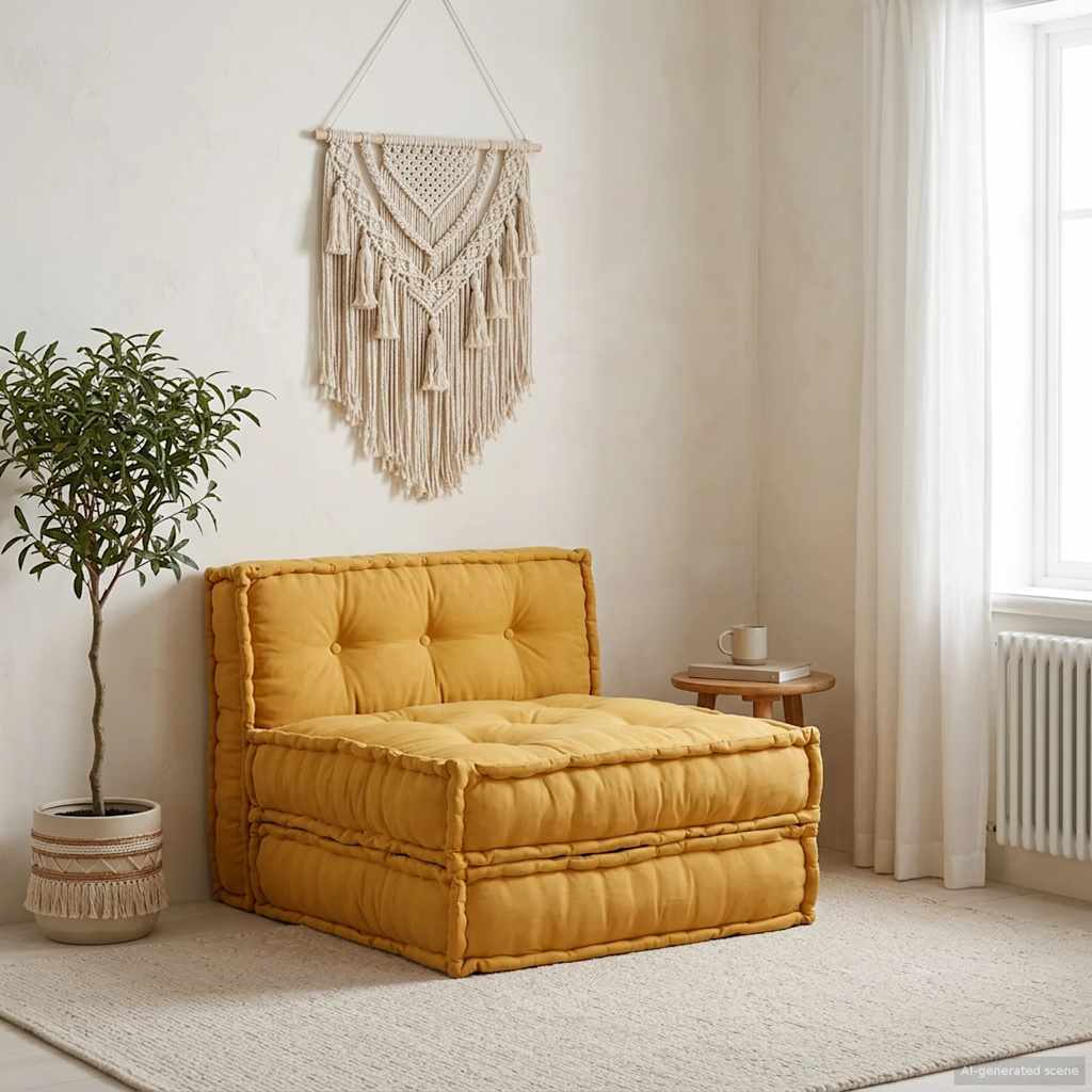 Divano Componibile Giallo 70x70x36 in Tessuto