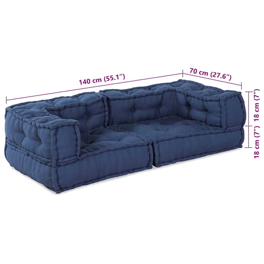 Unità di Divano Modulare 3 pz Tessuto Indaco 140 x 70 x 36 cm